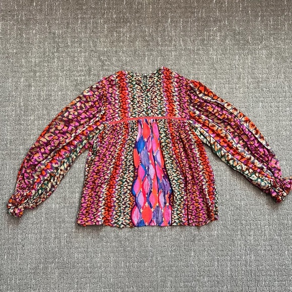 Anthropologie BI-nk Miranda Peasant Blouse Abstract Leopard Watercolor Size XS - Picture 3 of 10